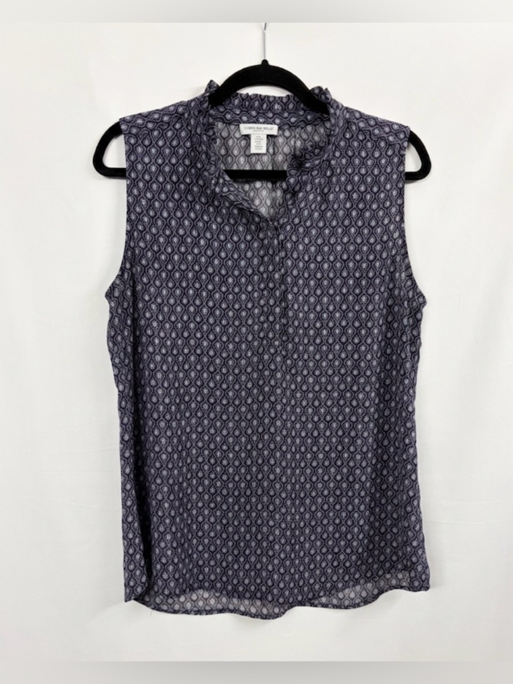 Carolina Belle Montreal Purple Paisley Sleeveless Ruffle Neck Blouse Size M